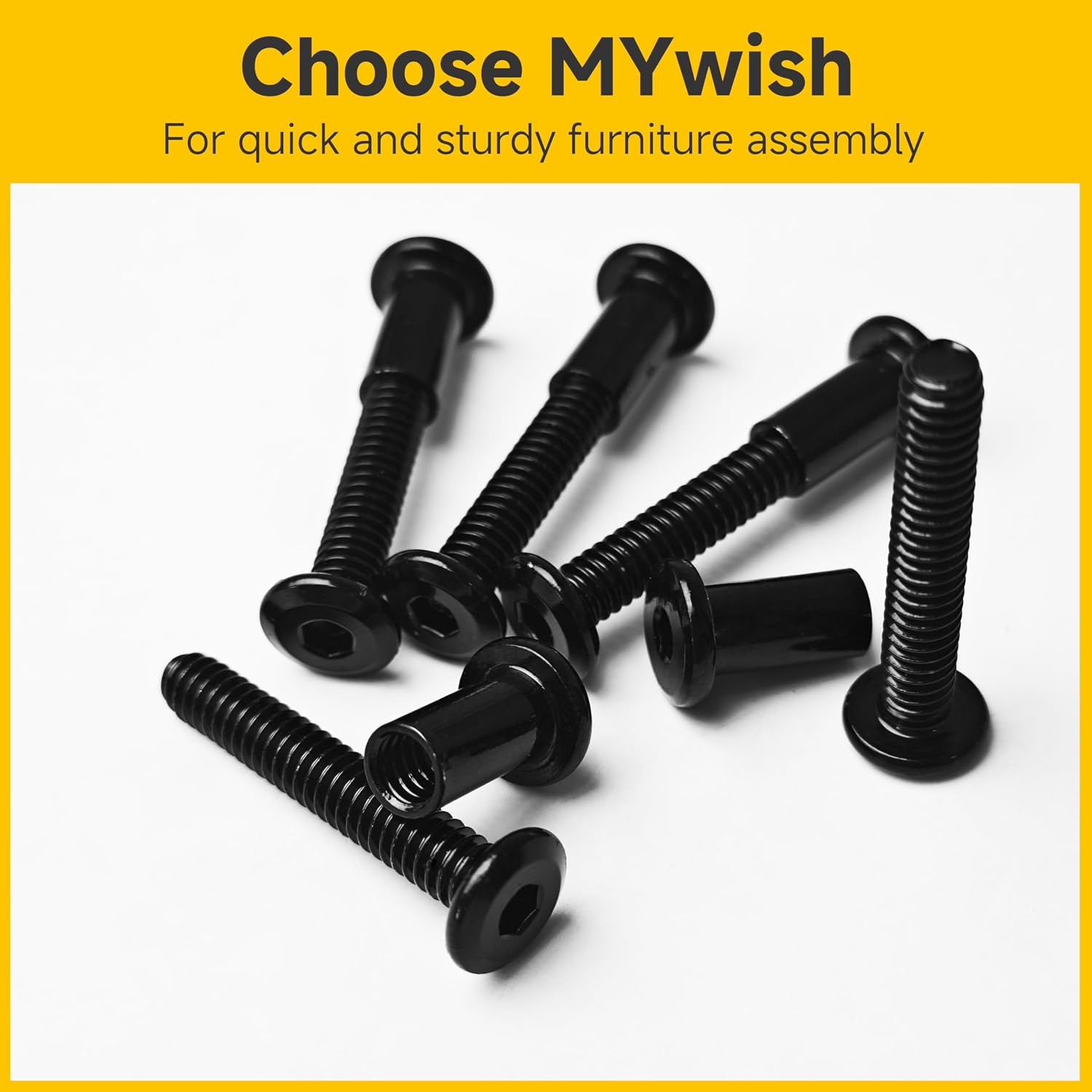 Mywish 1/4-20 x 3/4" Flat Head Socket Cap Screws Bolts and Barrel Nuts Kit, 304 Stainless Steel Black Oxided Fully Thread 1/4 Furniture Nuts and Bolts Screws with Hex Spanner (10Sets)