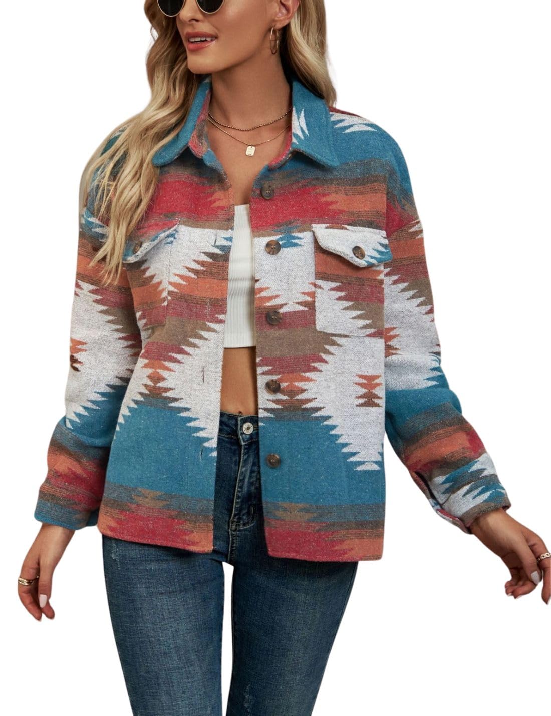 Chevara Women’s Vintage Ethnic Aztec Shacket
