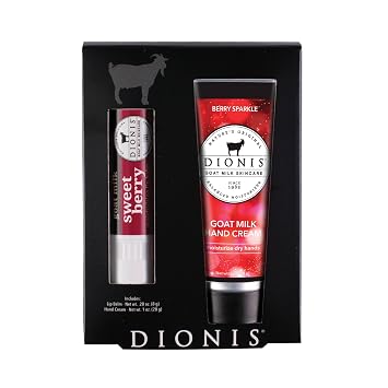 Dionis Goat Milk Moisturizing Hand Cream and Lip Balm Set, Berry Sparkle