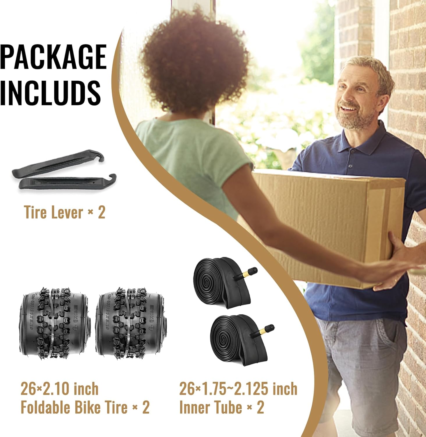 MOHEGIA Mountain Bike Tires Set: 2 Pack 26x2.1/27.5x2.1/ 29x2.1 Inch Folding Bicycle Tires Replacement and Pair 26/27.5/29 Inch Inner Tubes Schrader Valve with Tire Levers