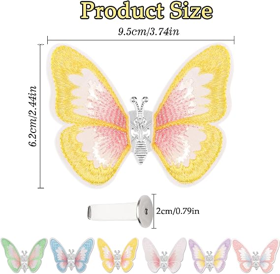 6PCS Butterfly Car Vent Clips, Embroidered Air Conditioning Outlet Clip with Dancing Wings, Colorful Car Interior Accessories, Car Dashboard Decorations for All Models