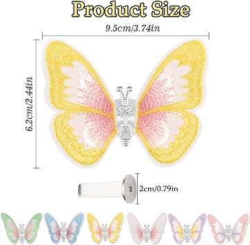 6PCS Butterfly Car Vent Clips, Embroidered Air Conditioning Outlet Clip with Dancing Wings, Colorful Car Interior Accessories, Car Dashboard Decorations for All Models