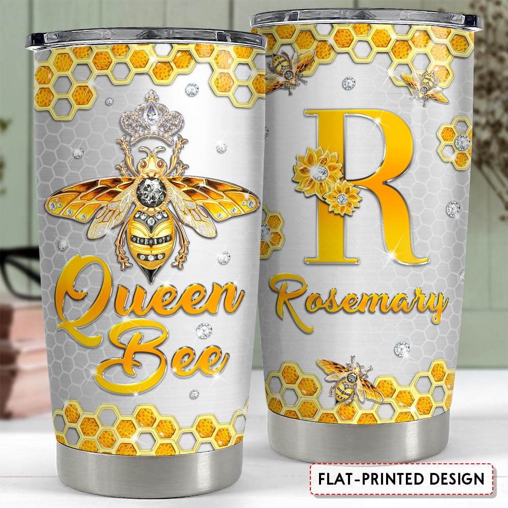 SANDJEST Personalized Bee Tumbler with Monogram Initial20oz 30oz Insulated Tumblers with Lid Coffee Travel Mug Cup for Women Girls TeensBee Jewelry Drawings Style Bee Gifts for Birthday - Image 4