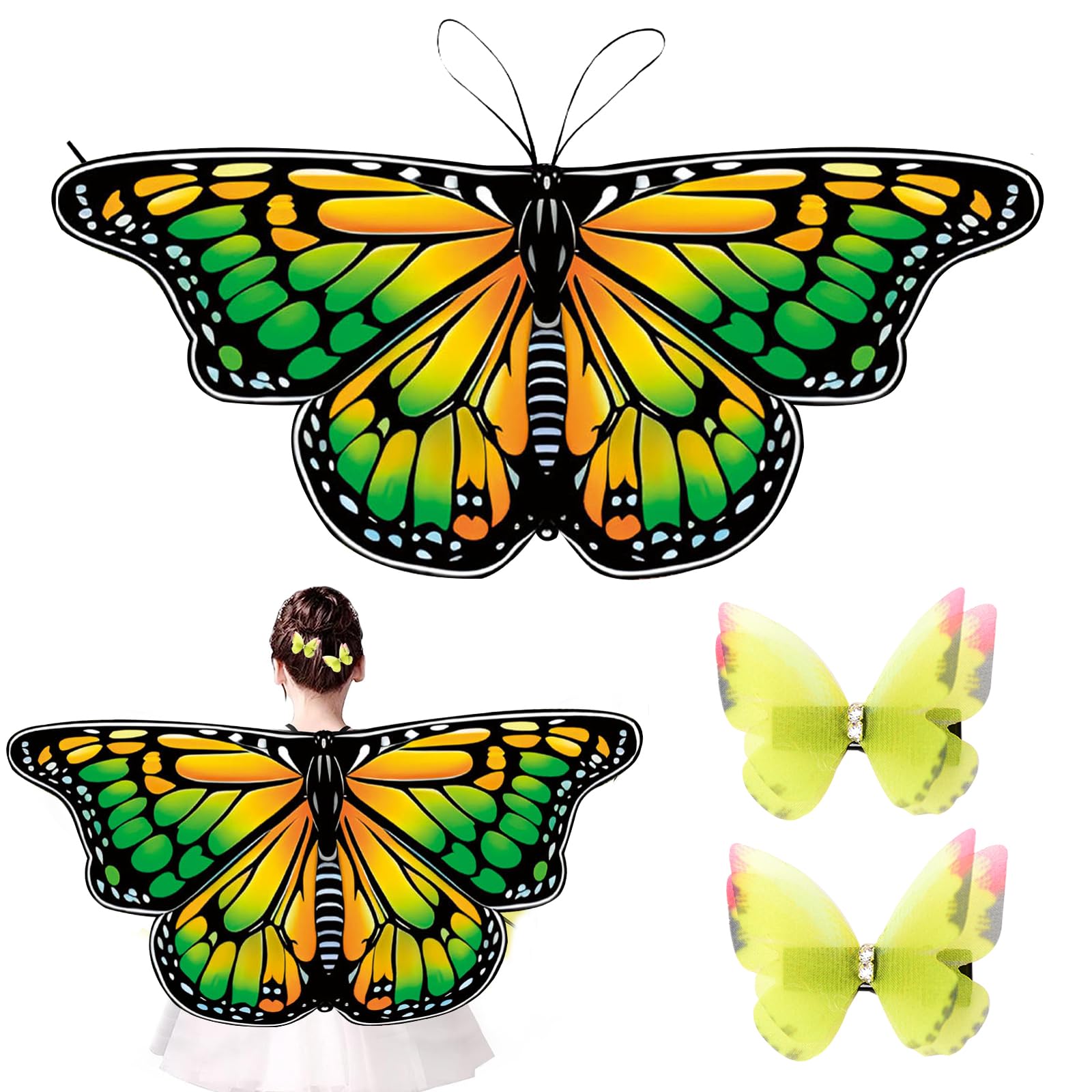 Kostium Motyl Dziewczynka, 3 Sztuk Motyl Peleryna Dziewczyna Skrzydła Motyle Dziewczyny Kostium Motyla Z Widelcami Motyli, Odpowiedni dla Księżniczki Udawania, Zabawa Impreza
