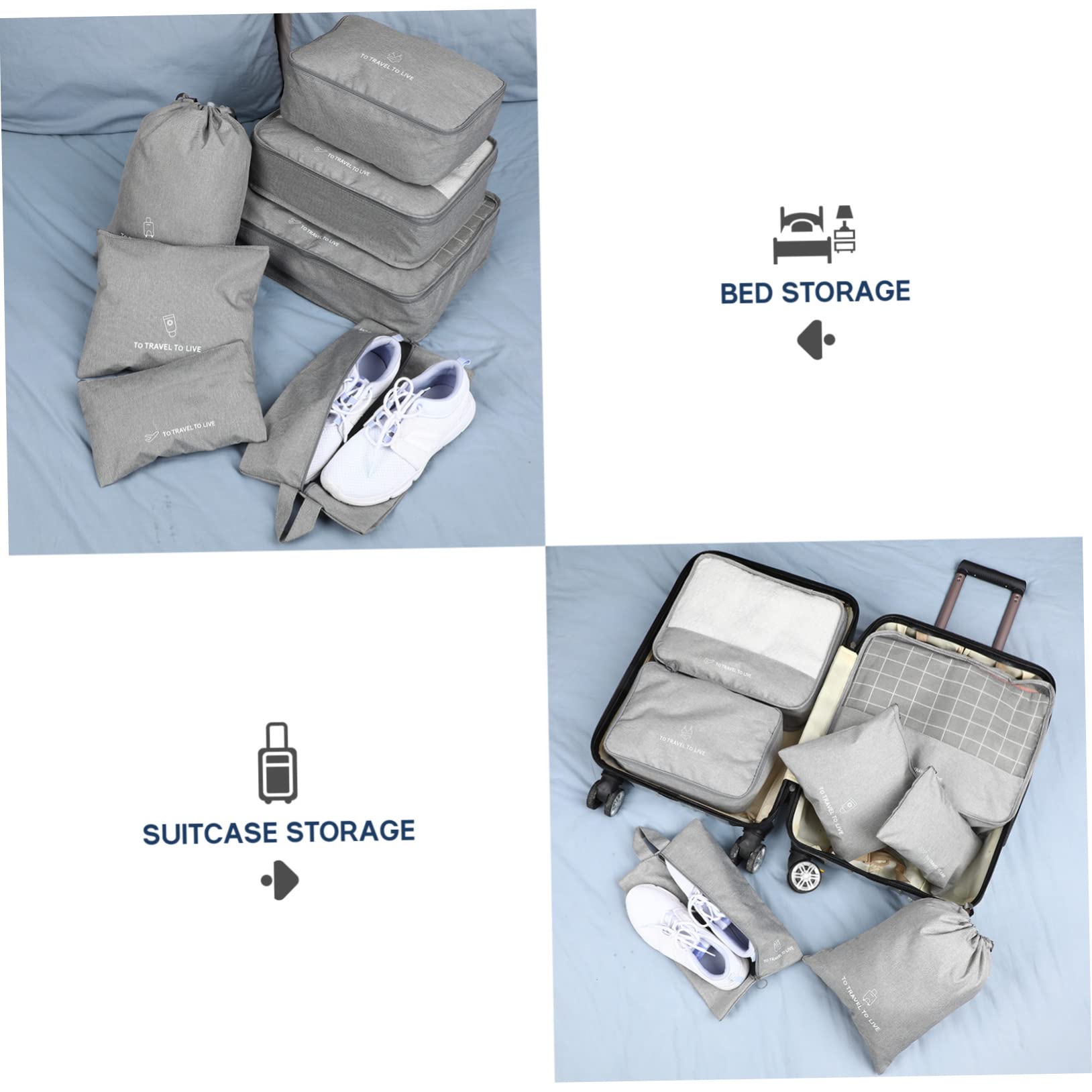 Cabilock 7pezzi Organizer Per Bagagli Da Viaggio Pieghevoli Per Imballaggio Borse Portaoggetti Per Vestiti Biancheria Intima Accessori e Scarpe Tasca Coulisse Grigio
