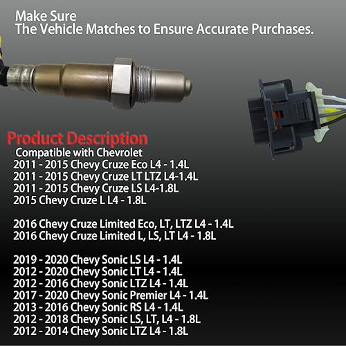 Miniatura 3 de MTKHMN Sensor de oxígeno O2 Downstream compatible con Chevrolet Cruze Limited 2011, 2012, 2013, 2014, 2015, Chevy Sonic 2012-2020, Chevy Sonic 2016,