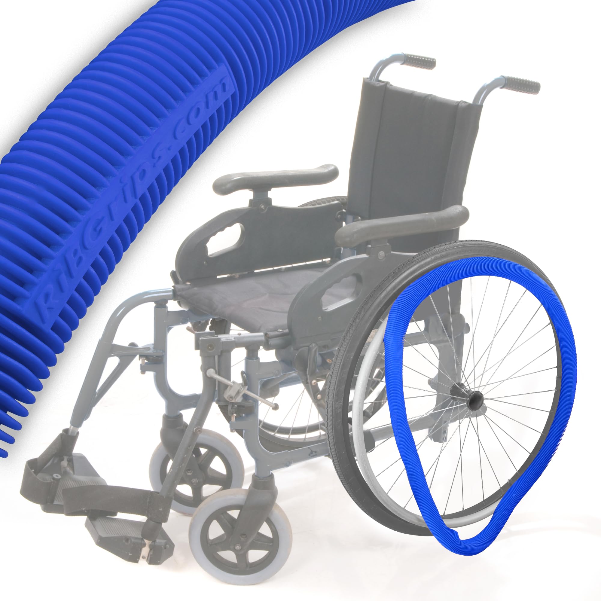 RibGrips Wheelchair Handrim Covers (22.50” – 23.00” Handrim Diameter, Blue)
