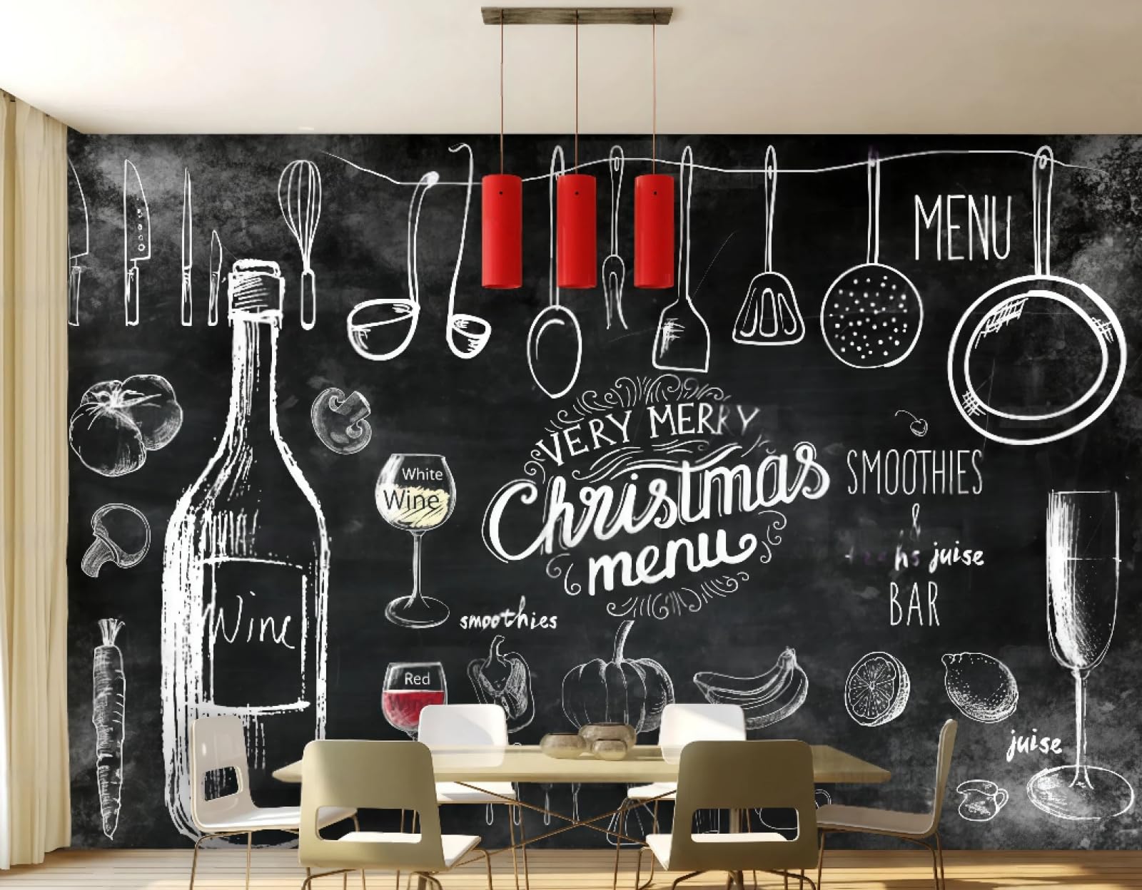 Rskjdghshd 3D Wallpaper Hand-Painted Blackboard Coffee Gourmet Cake Room Afternoon Tea Drink Shop Bar Background Wall Western Restaurant Wallpaper Cafe Mural,,300X210cm