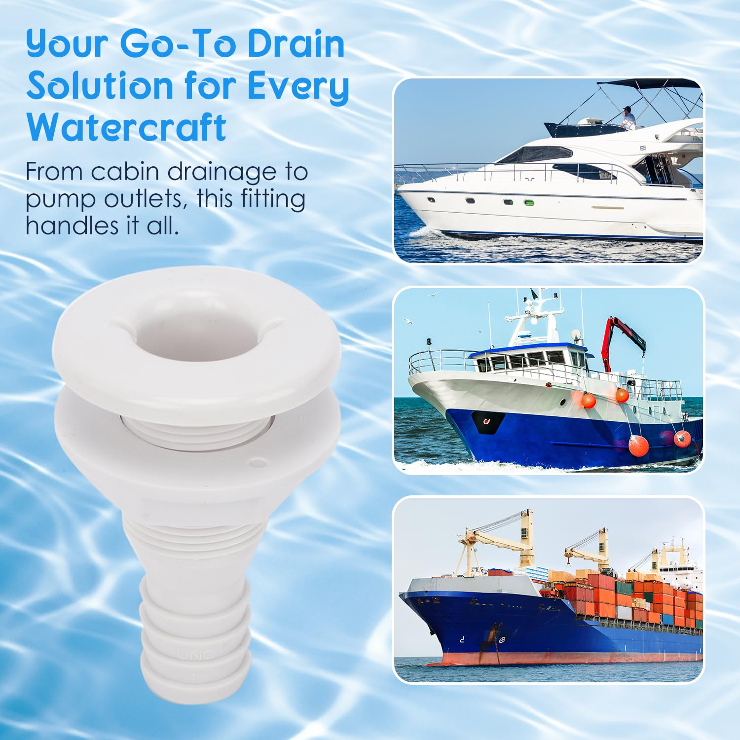 Tissting Raccord de Coque Droit Marin à Travers la Coque 1in 93mm en Plastique ABS Sortie de Vidange d'eau Tuyau de Vanne de Plomberie à Travers Le Connecteur de Vidange pour Bateau, Yachts