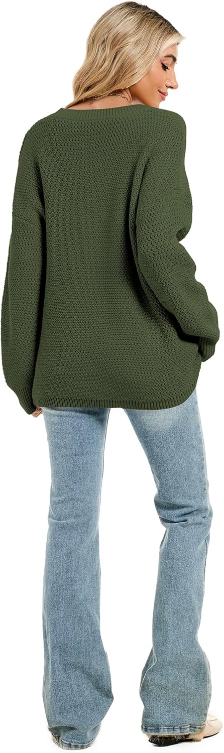Womens 2025 Fall Sweaters Long Sleeve Chunky Knit Pullover Sweater Casual Crew Neck Oversized Sweaters - Image 7