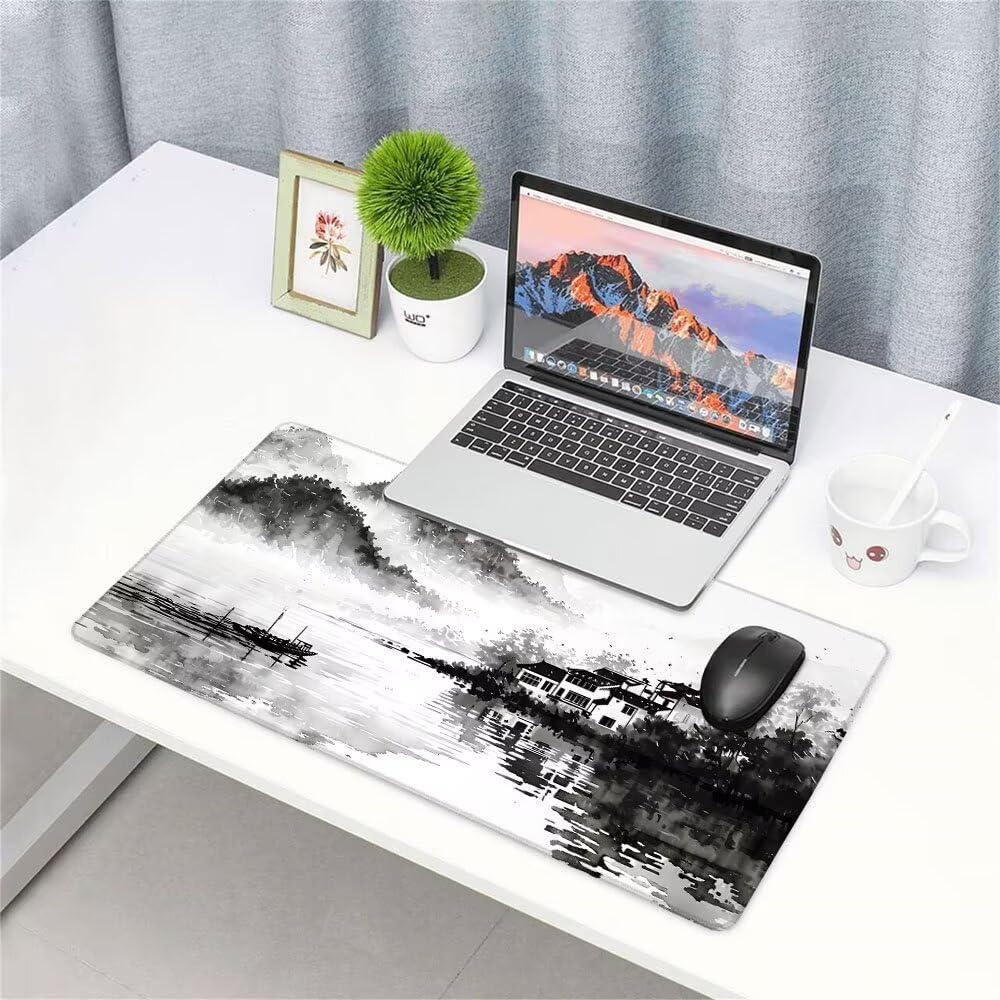 Tappetino Mouse Gaming xxl Accessori Scrivania Ufficio Bianco Inchiostro Grande Tappetino Mouse e Tastiera Sottomano da Scrivania 1200x600x3mm Base Antiscivolo, per PC Gamer Laptop Studio Casa d-42