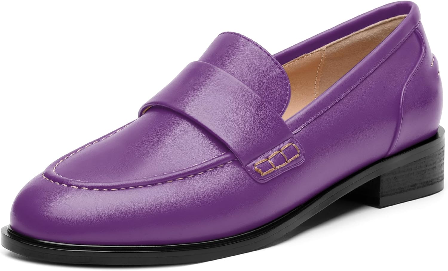 WAYDERNS Comfortable Loafers for Women Slip on Chunky Block Heels Round Toe Low Heel Pumps Shoes Business Office Work Party Dress Shoes 1.4 Inch