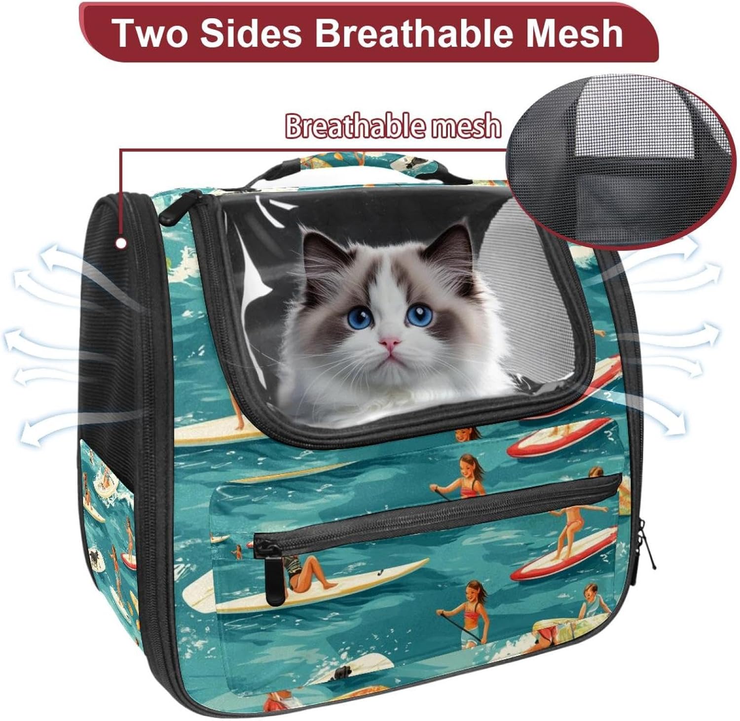 Surfing Paddling (3) Pet Carrier Airline Approved Soft Sided Portable Cozy Travel Pet Bag, Car Seat Safe Carrier for Cats and Dogs