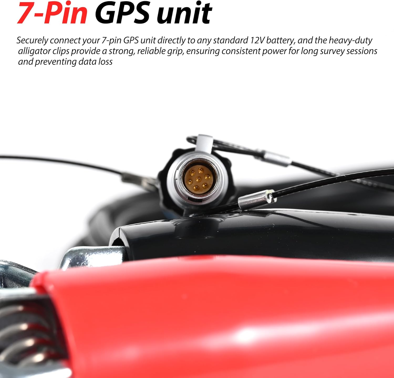 12V Power Cable Compatible with Trimble 4700 4800 5700 5800 R6 R7 R8 R10 GPS RTK GNSS Receiver, 7 Pin to Alligator Clips, 46125-20