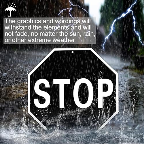 Miniatura 4 de Decoración clásica de letrero de carretera negro STOP  12 x 12 pulgadas de aluminio con impresión UV ultra duradera para interiores y exteriores,