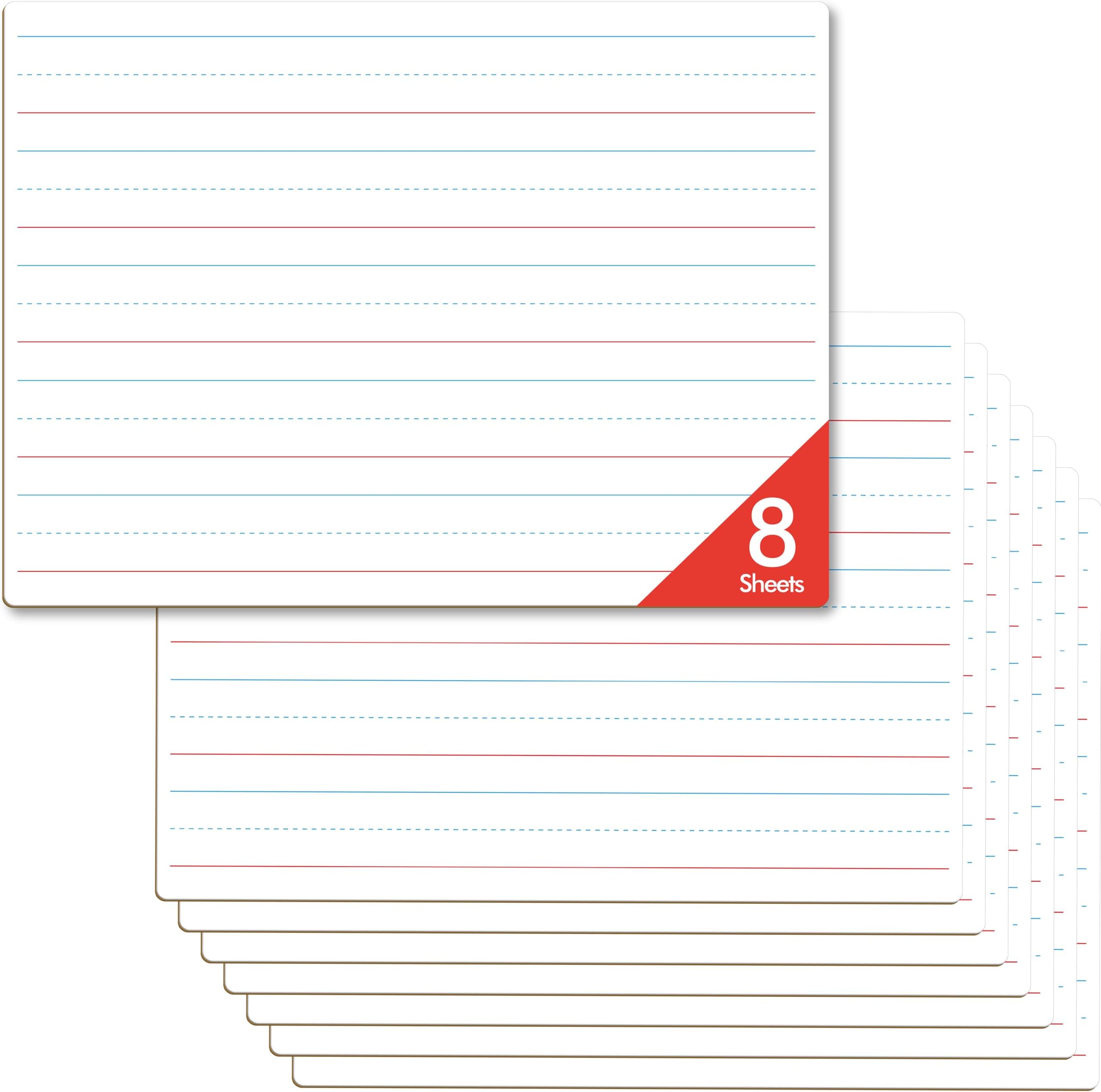 8 Sheets Dry Erase Lined Whiteboard, Double Sided Ruled Writing Board & Handwriting Practice Tool for Classroom, School, Office Supplies Whiteboard (9” x 12”)