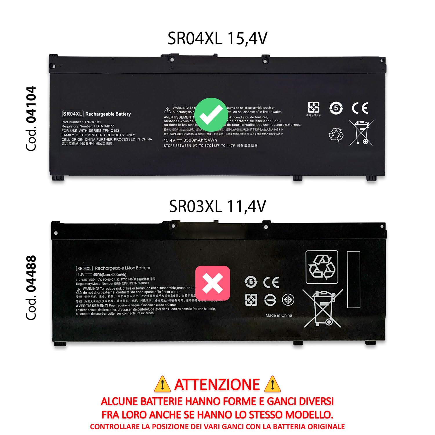 Batteria SR04XL compatibile con HP OMEN 15-DC 15-CE Pavilion 15T-CB