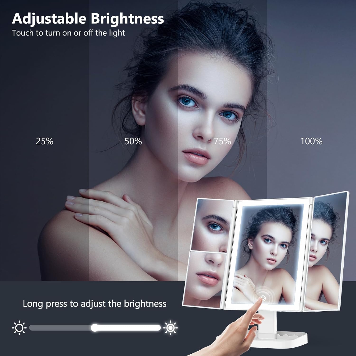 Makeup Mirror with 10X Magnifying Mirror, 3 Color Lighting Modes, 72 LEDs Vanity Mirror with Lights, Lighted Makeup Mirror, 10x 3X 2X Magnification, Touch Control, Dual Power Supply, Gift for Women
