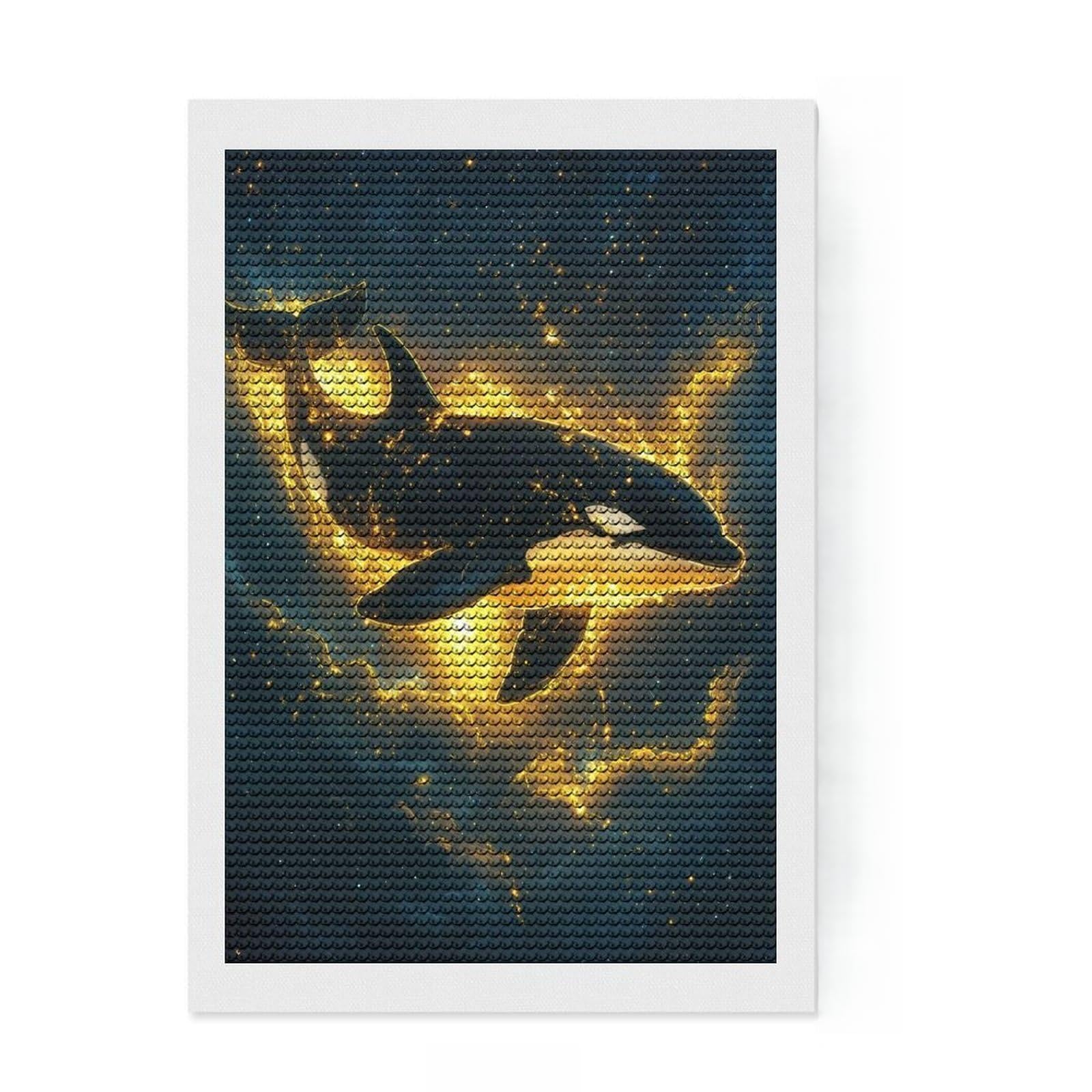 Junmoney Orca in Space 5D Diamond Painting Kit 8"x12", Round Gems, Christmas Gift, Easy Craft Set, Vintage Style Decor, for Adults