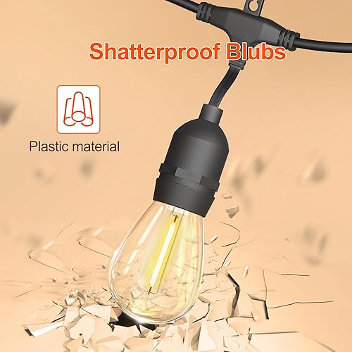 Miniatura 5 de Guirnalda de luces solares de 100 pies para exteriores, impermeable, con control remoto, 30+2 bombillas LED E26 S14 inastillables para porche,