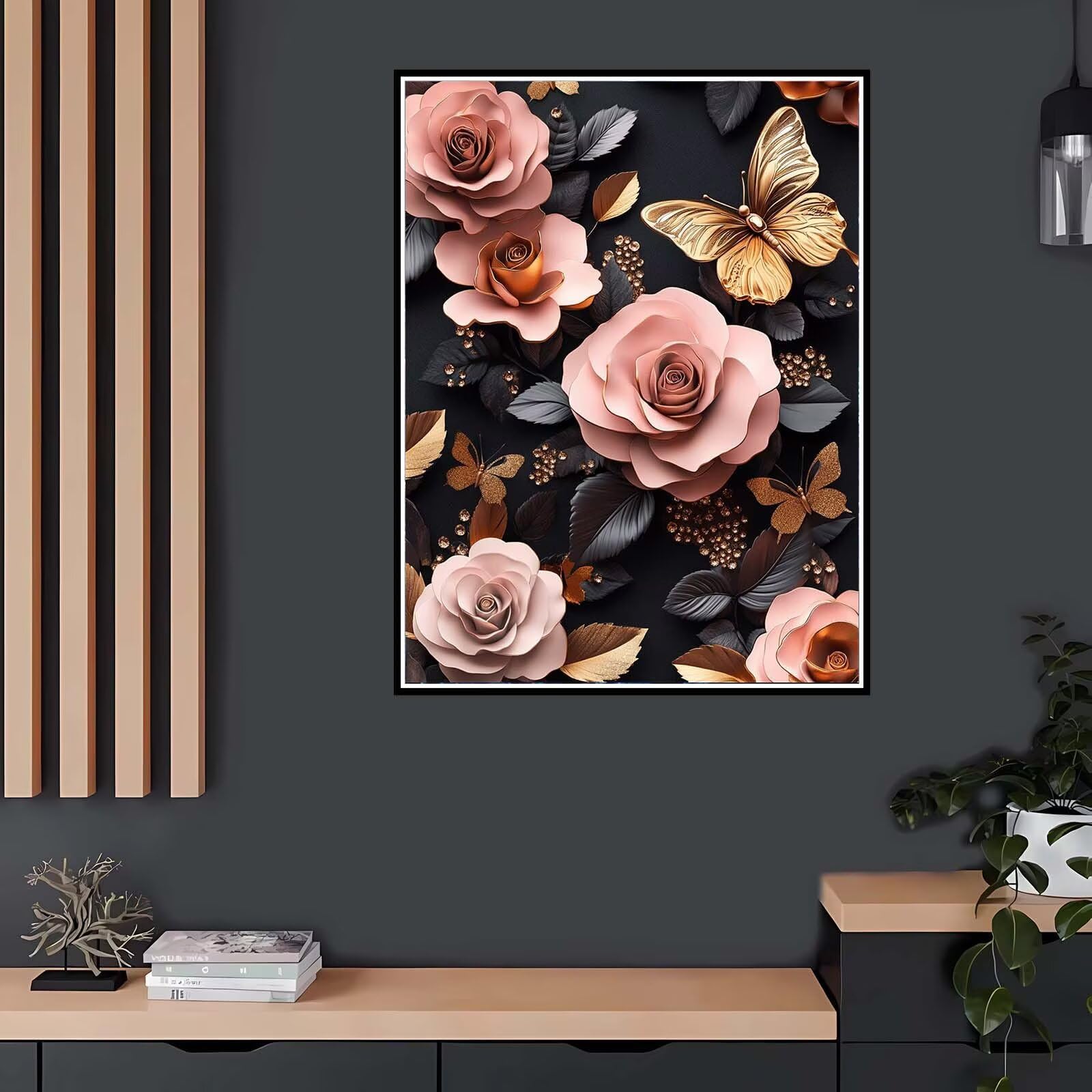 Malen Nach Zahlen Erwachsene Rose Paint by Numbers Schmetterling Malen Nach Zahlen Kinder, 70x90cm Knitterfreie Leinwand Ölgemälde Set mit Pinsel und Acrylfarbe, Wanddeko, Geschenke für Frauen -1119