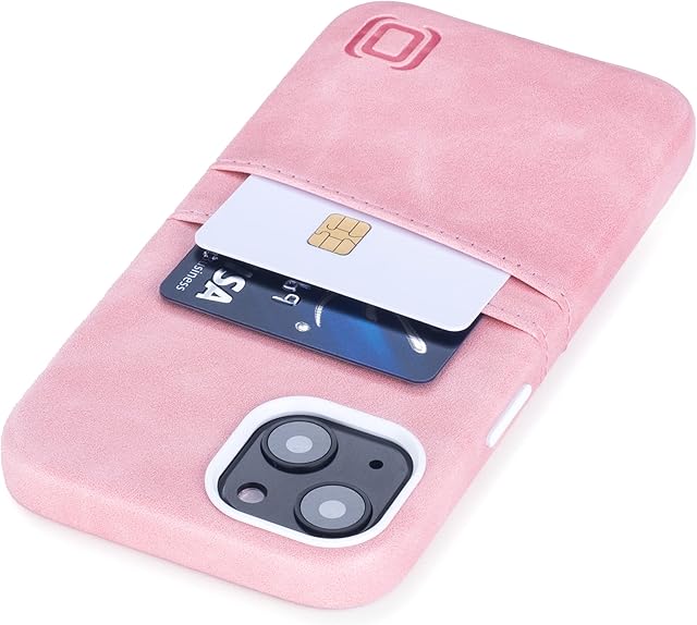 Dockem Wallet Case for iPhone 13 with Built-in Metal Plate for Magnetic Mounting & 2 Credit Card Holder Pockets: Exec M2, Premium Synthetic Leather (6.1" iPhone 13, Pink)