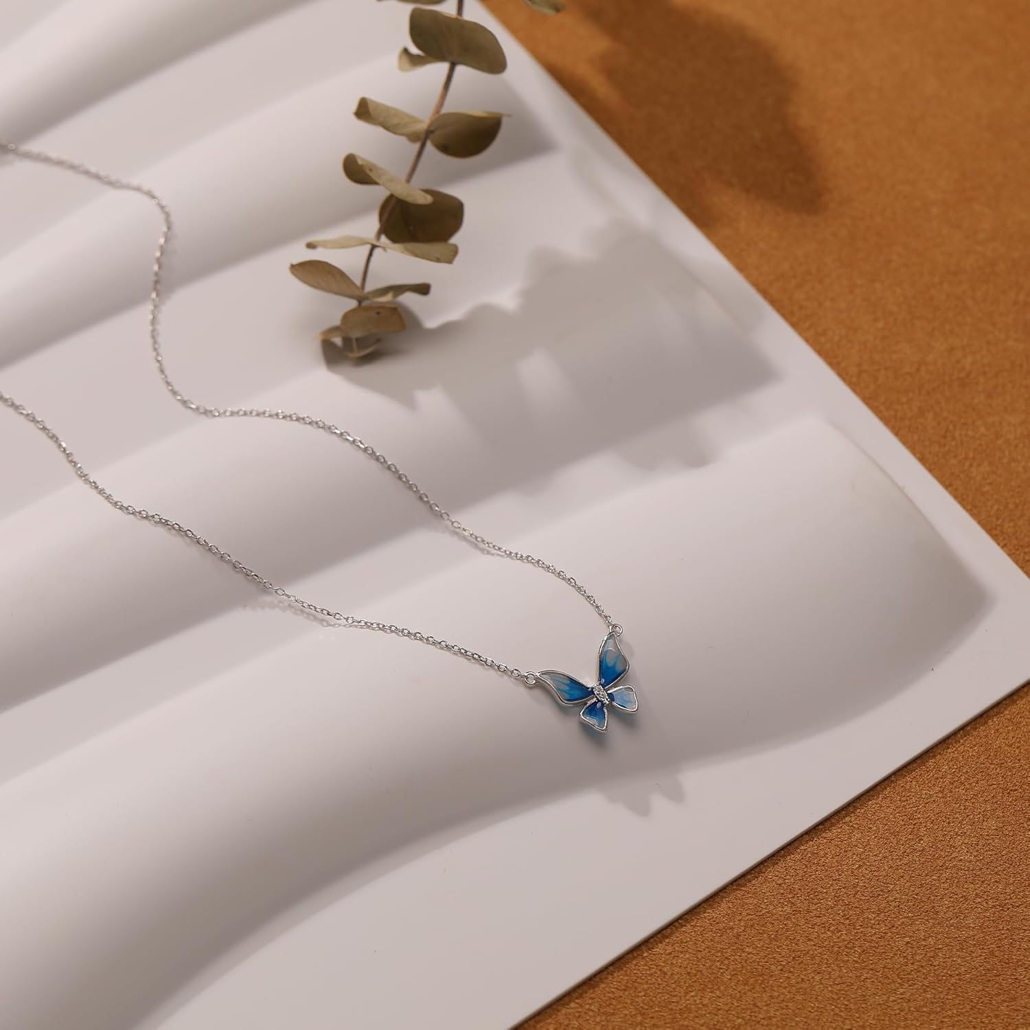 LOVECOM Cute Butterfly Necklaces for Women 14K Gold Plated Blue Enamel Butterfly Insect Choker Pendant Necklace 925 Sterling Silver CZ Charm Chain Necklace Jewelry Birthday Gifts to Daughter - Image 5