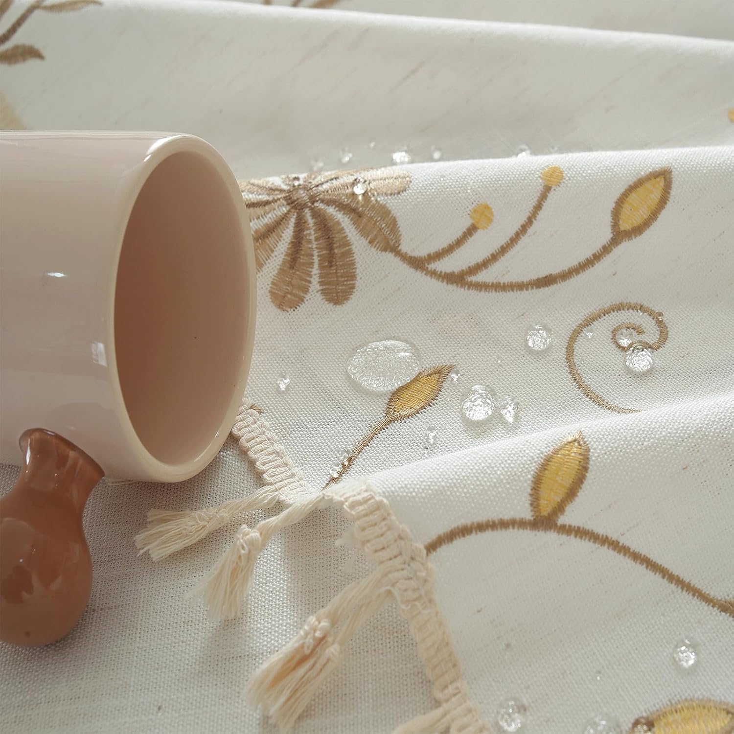 Rectangle Cotton Linen Tablecloth, Heavy Duty Waterproof Tablecloths Farmhouse Tablecloth, Soft and Wrinkle Free Table Cover with Tassels for Kitchen & Dining (Windmill Coffee, 70" x 55")