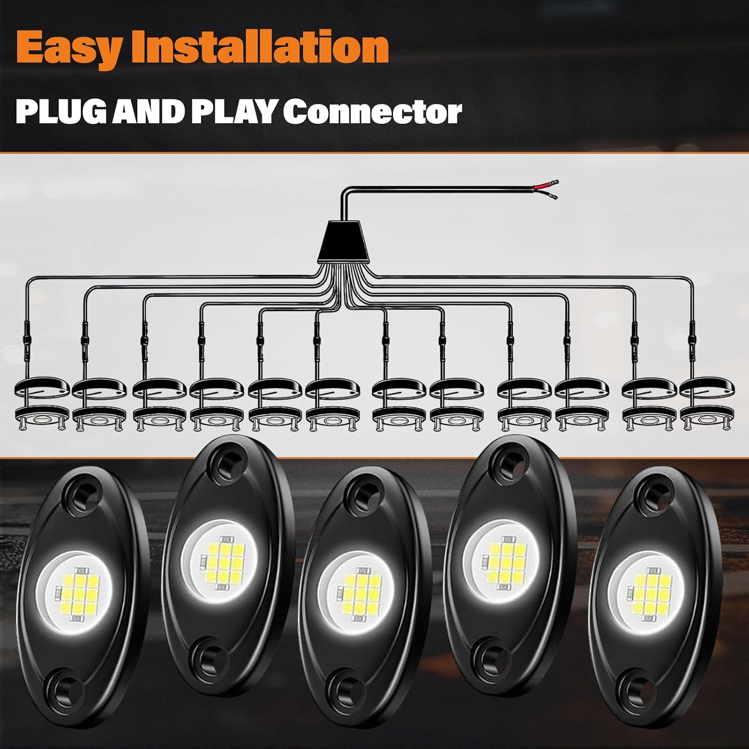 White LED Rock Lights Kit, 48 Pods Waterproof Underglow Lighting Ambient Underbody Lamp for Car Truck SUV ATV UTV Boat, 6000K Pure White Offroad Fender Trail Rig Lights