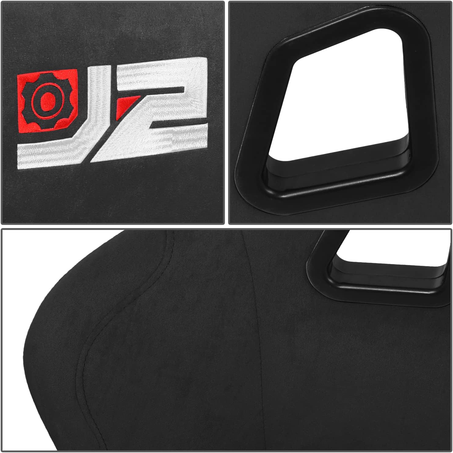 J2 Engineering Pair of Universal Stitching Reclinable Back Rest Racing Bucket Seats 4-Point 5-Point 6-Point Harnesses, 34" H X 23" W X 23" D, Black, J2-RS-005-BK