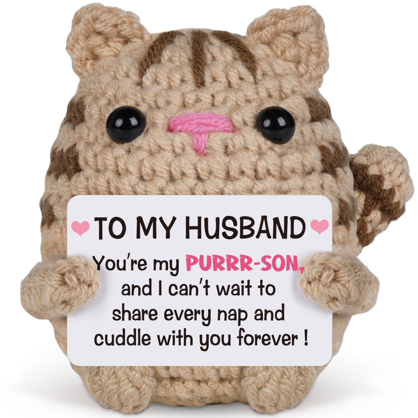 Sayregifty Husband Birthday Gift, Handmade Crochet Cat, Pocket Hug Cat