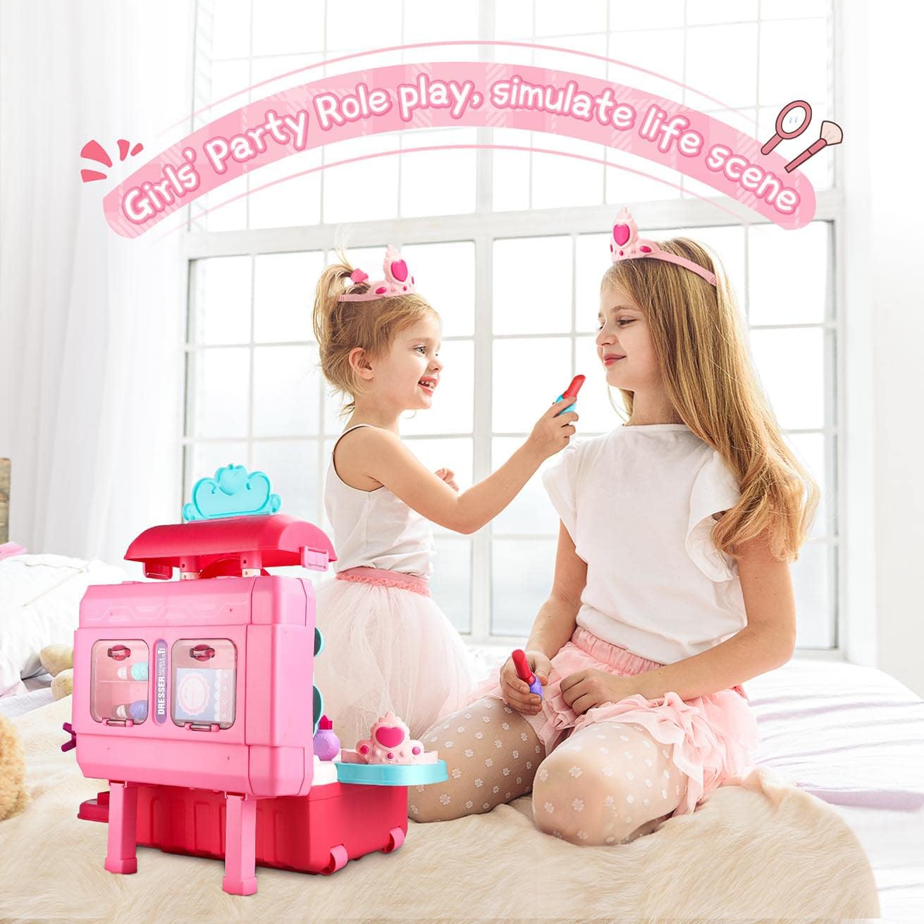 Dlordy Girls Toy Princess Makeup Vanity for Kids, Toddler Dress-up Table Toy for 3 4 5 6 Years Old Girls Boys Kids Role Play Beauty Salon Playset Gifts for Christmas Birthday Party New Year : Toys & Games