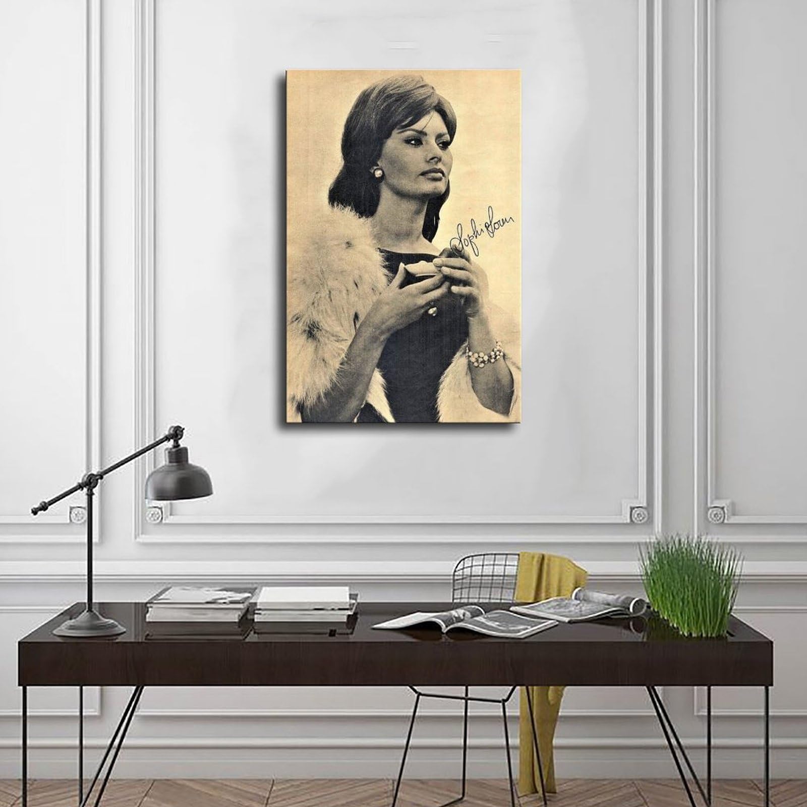 Poster su tela con attore Sophia Loren 36, decorazione per camera da letto, sport, ufficio, camera da letto, regalo, con cornice, 60 x 90 cm