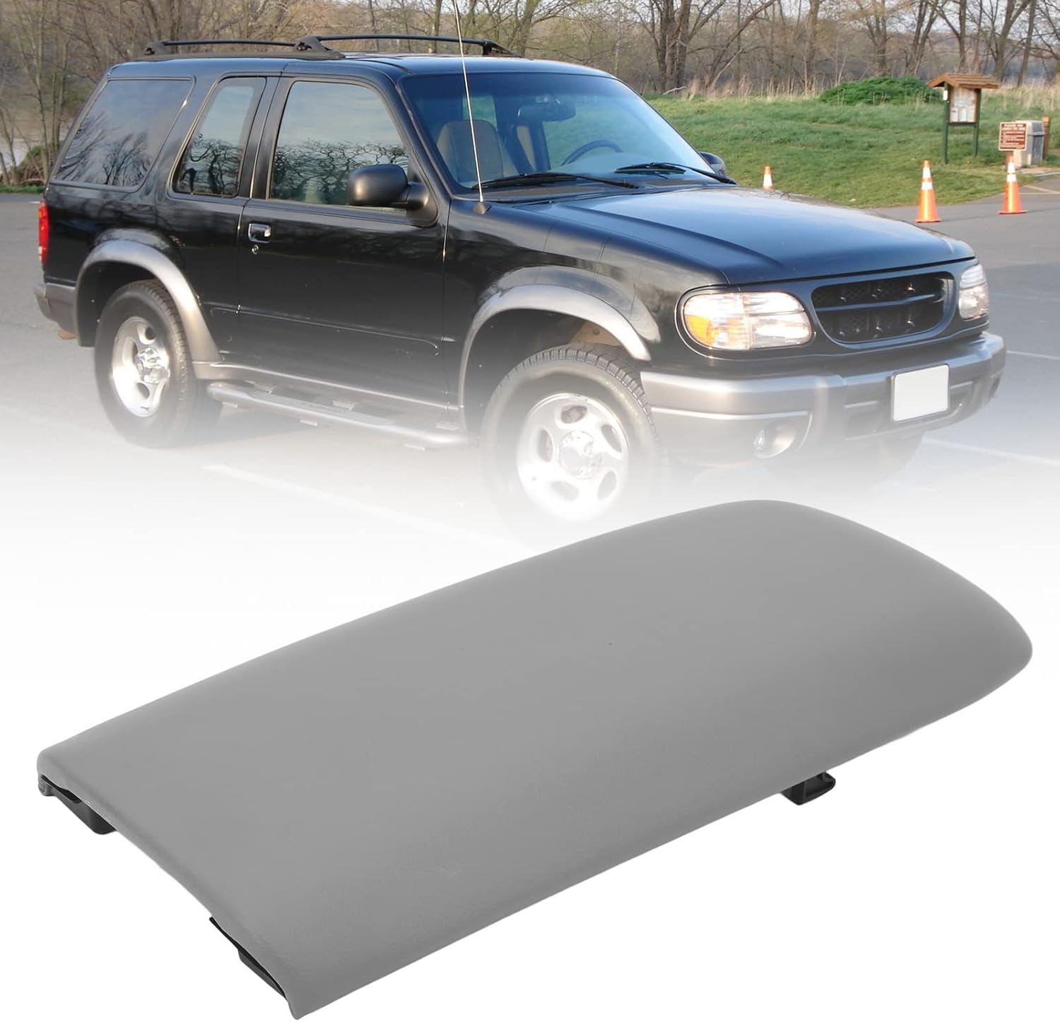 Armrest Box Cover Grey 02ITG1212ALG, Center Console Lid Replacement for Explorer 1995-2001 and Mountaineer 1997-2001, ABS with Artificial Leather and Sponge