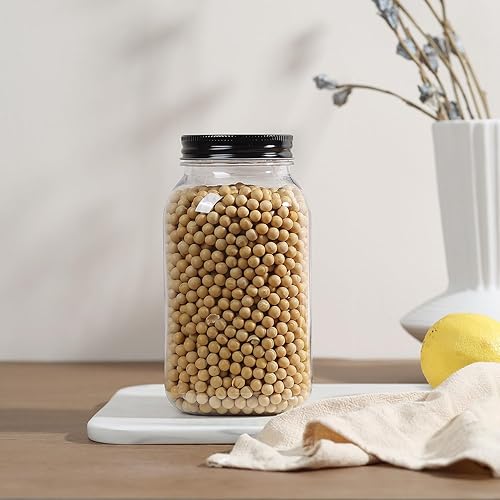 Miniatura 5 de Party Club of America Paquete de 12 tarros de plástico negro de 32 onzas con tapas de rosca, contenedor de almacenamiento de alimentos para