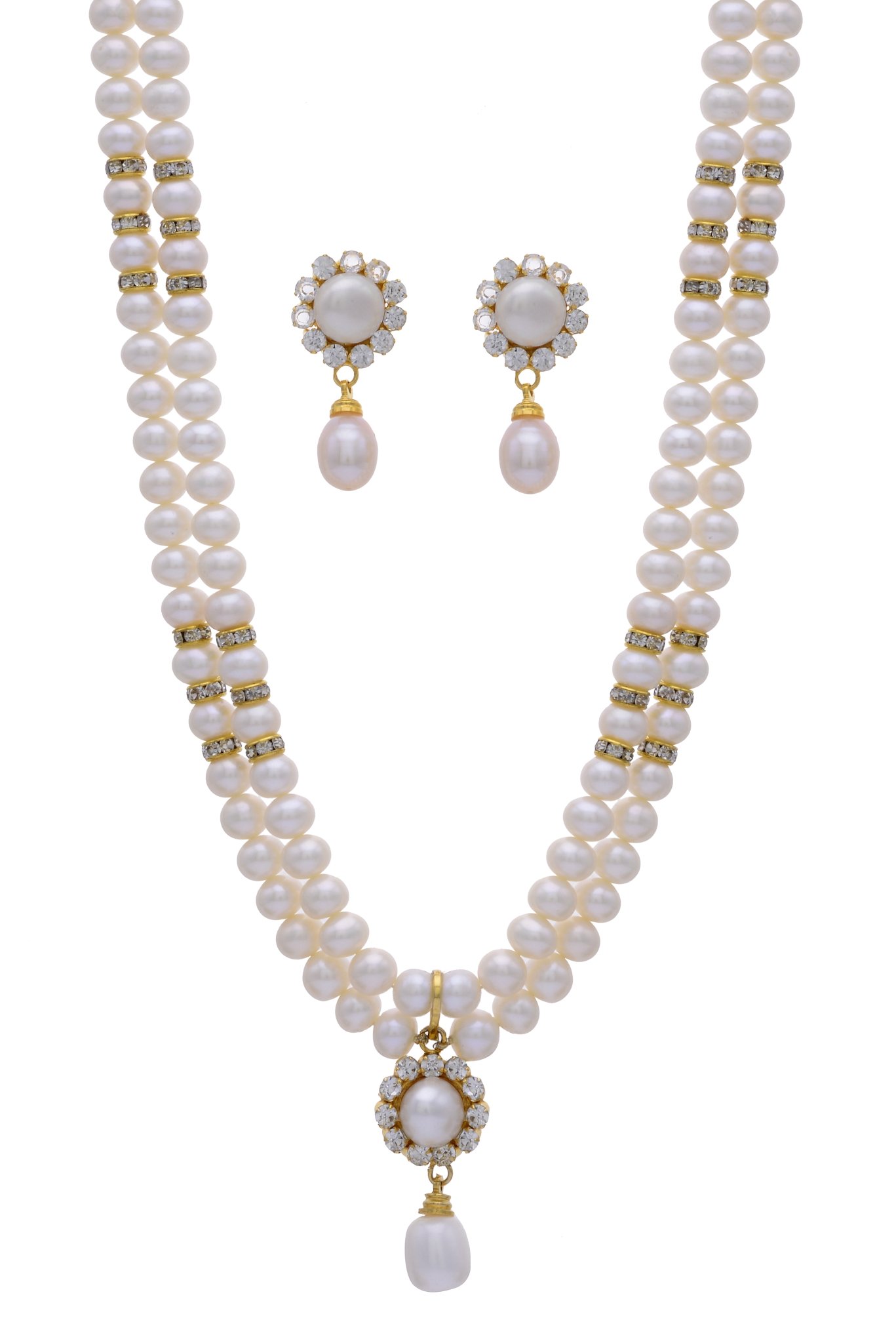 Double String Round Pearl Necklace Set for Women-image-4