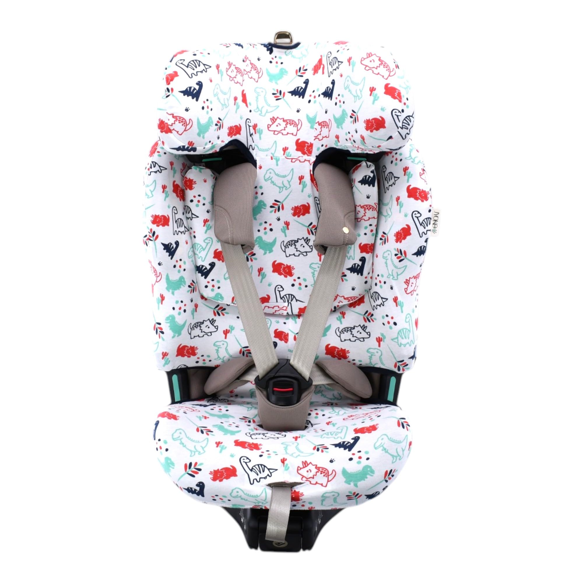 JYOKO Kids Bezug aus Bio-Baumwolle für Maxi-Cosi Emerald 360 Pro | Kompatibel mit Maxi-Cosi Emerald 360 Pro, Bio-Baumwolle, Dino Party, hergestellt in Barcelona.