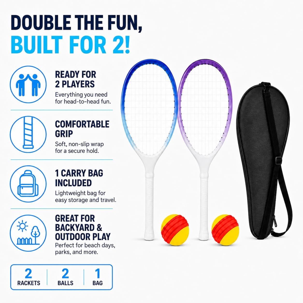 TYPTI Carbon Fiber Racket & Ball Set with Carry Bag, Family Paddle Game for Teens, Adults & All Skill Levels, Gradient Blue Color