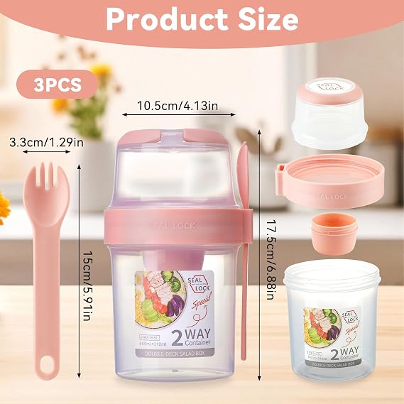 3 Pcs Overnight Oats Container, Yogurt Pots with Lid and Spoon