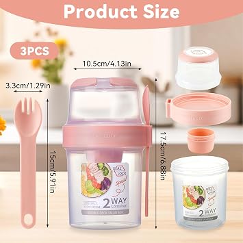 3 Pcs Overnight Oats Container, Yogurt Pots with Lid and Spoon