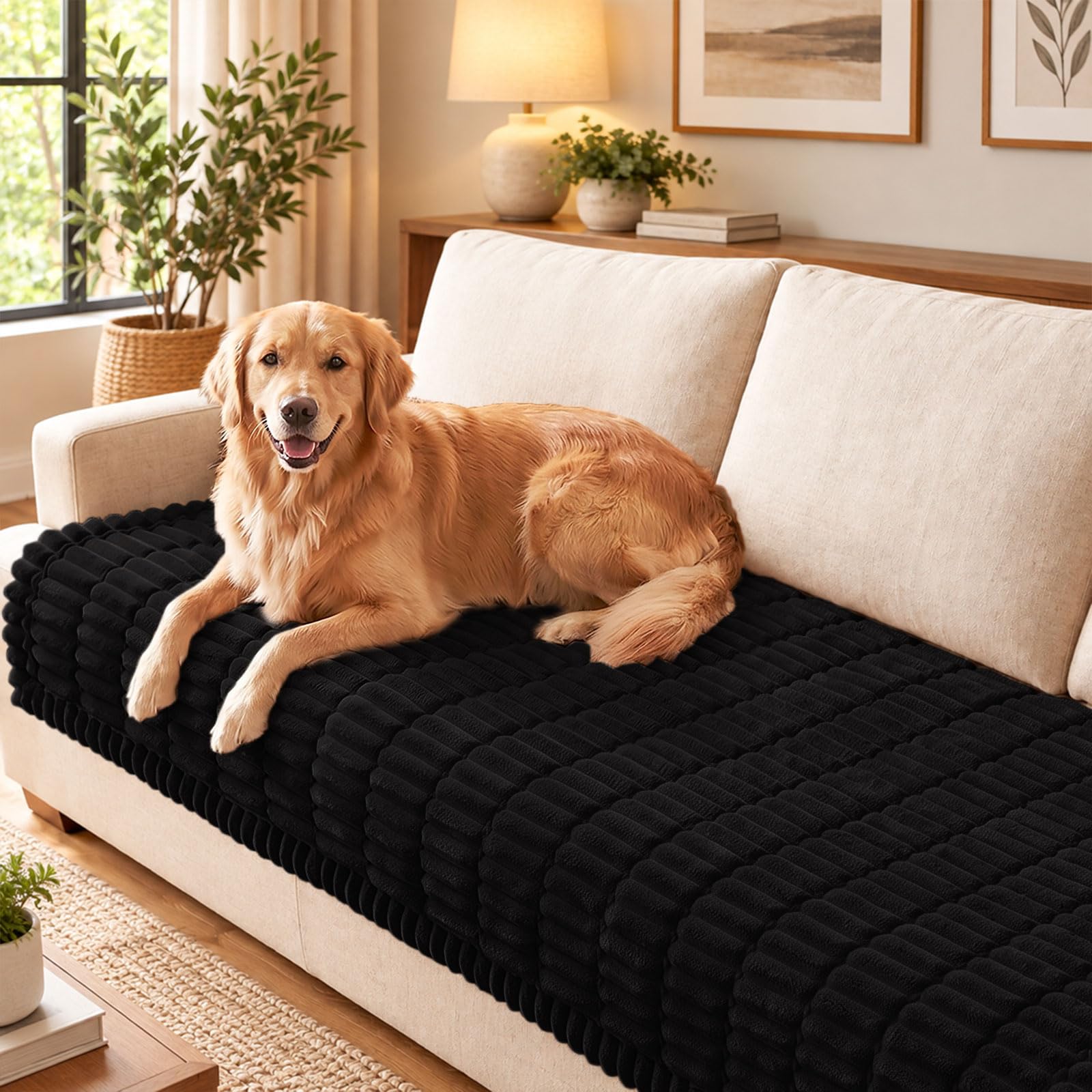 hyha Couch Cover for Dogs, Washable Non Slip Plush Flannel Sofa Protector | Thick Flannel, Non Slip Backing, Pet Hair & Scratch Protection, Fits Sectional Sofa & Large Couch (35.4" x 95")