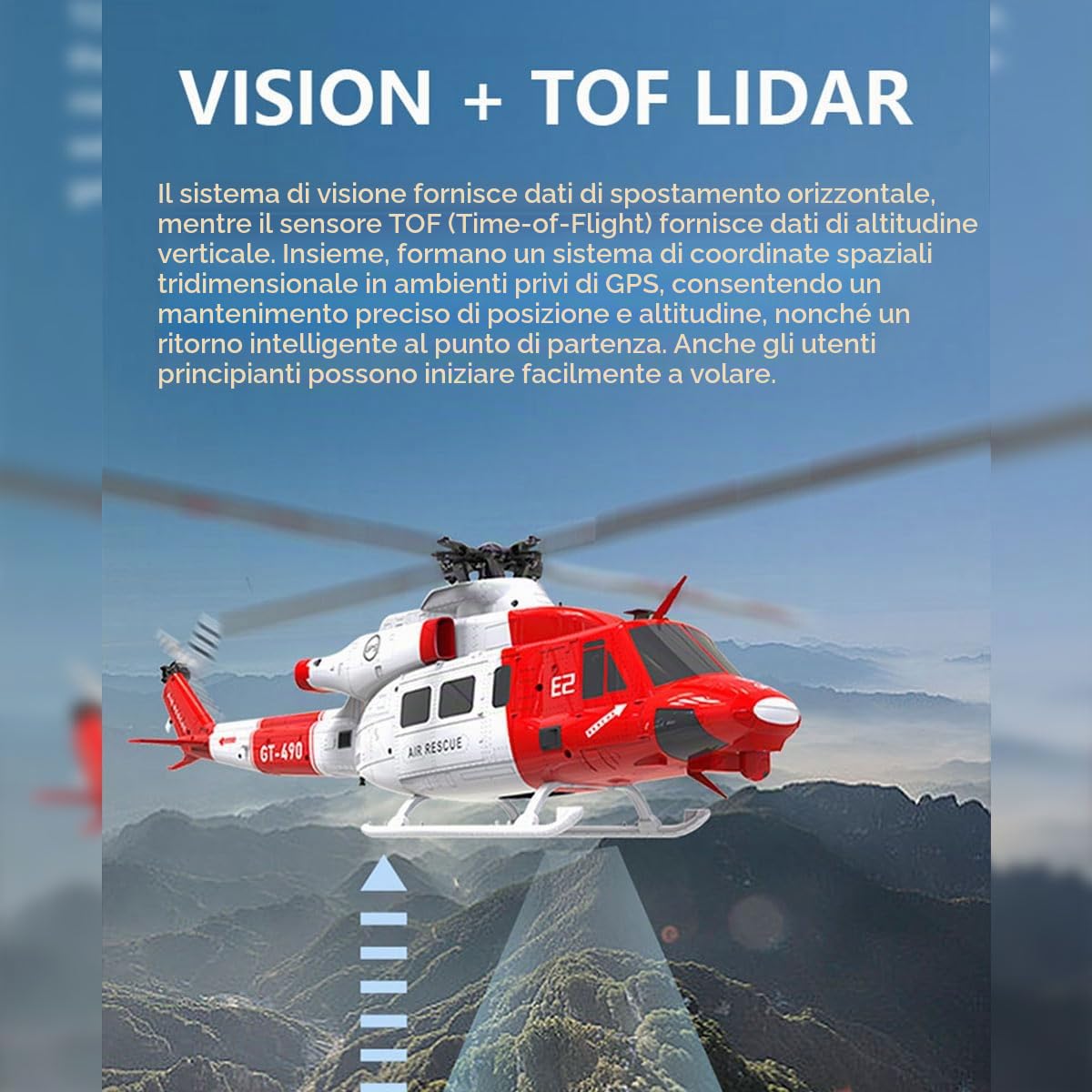 UH-1Y RC Elicottero per adulti, 2.4GHz 6CH Dual Brushless Direct Drive Helicopter Model, con posizionamento Lidar, adulto per principianti (RTF/Rescue Livery)