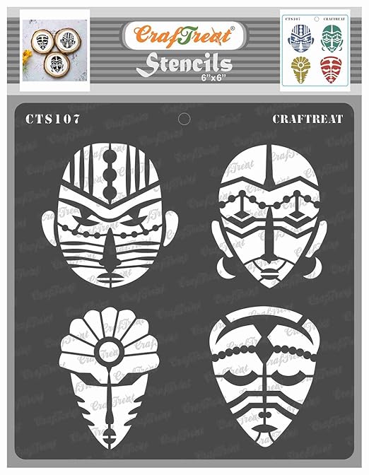 CrafTreat Stencil - Congo Mask | Reusable Painting Template for Art and Craft, Mixed Media, Wall Painting, Home Decor, DIY Albums, Card Making and Fabric Painting, 6