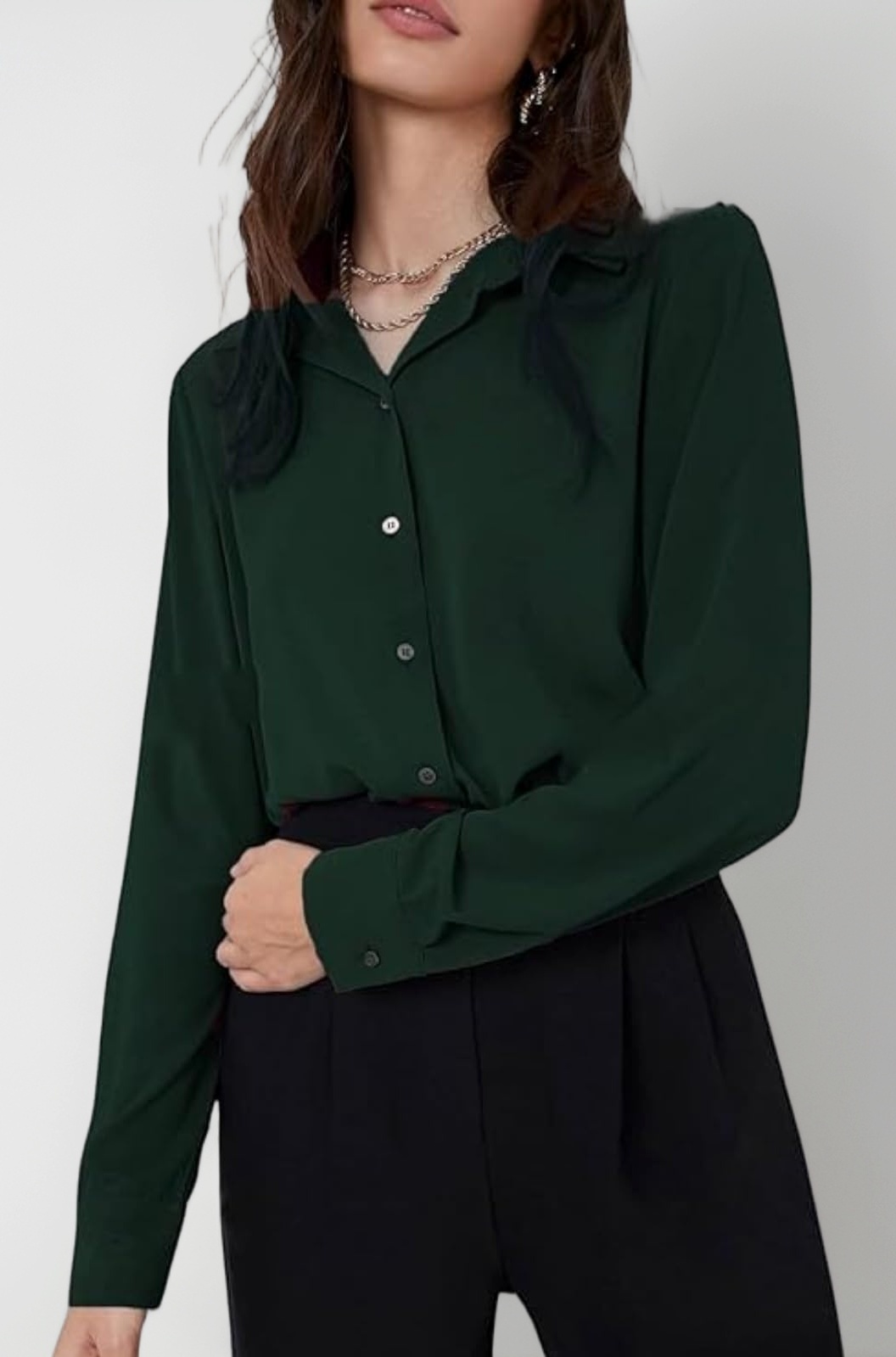 GRECIILOOKS Women's Rayon Oversized Fit Crop Top Korean Style Long Sleeve Oversized Button Down| Workwear Top for Office & Casual Wear (Available in Plus Size and Combo Pack of 2)