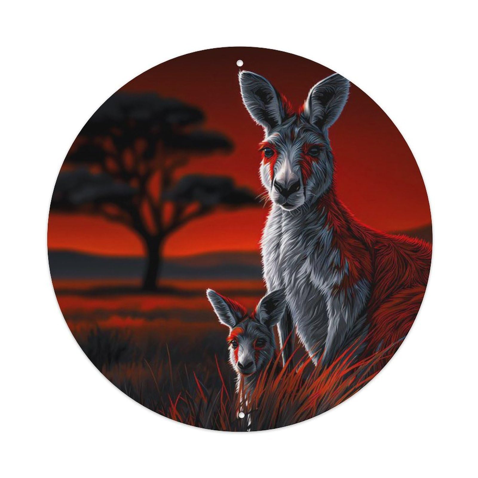 Animal Red Kangaroo Australia Twilight Grassland Vintage Metal Tin Sign Plaque Wall Decor for Cafe, Club Bar, Office, Garden Metal Poster 8x8Inch