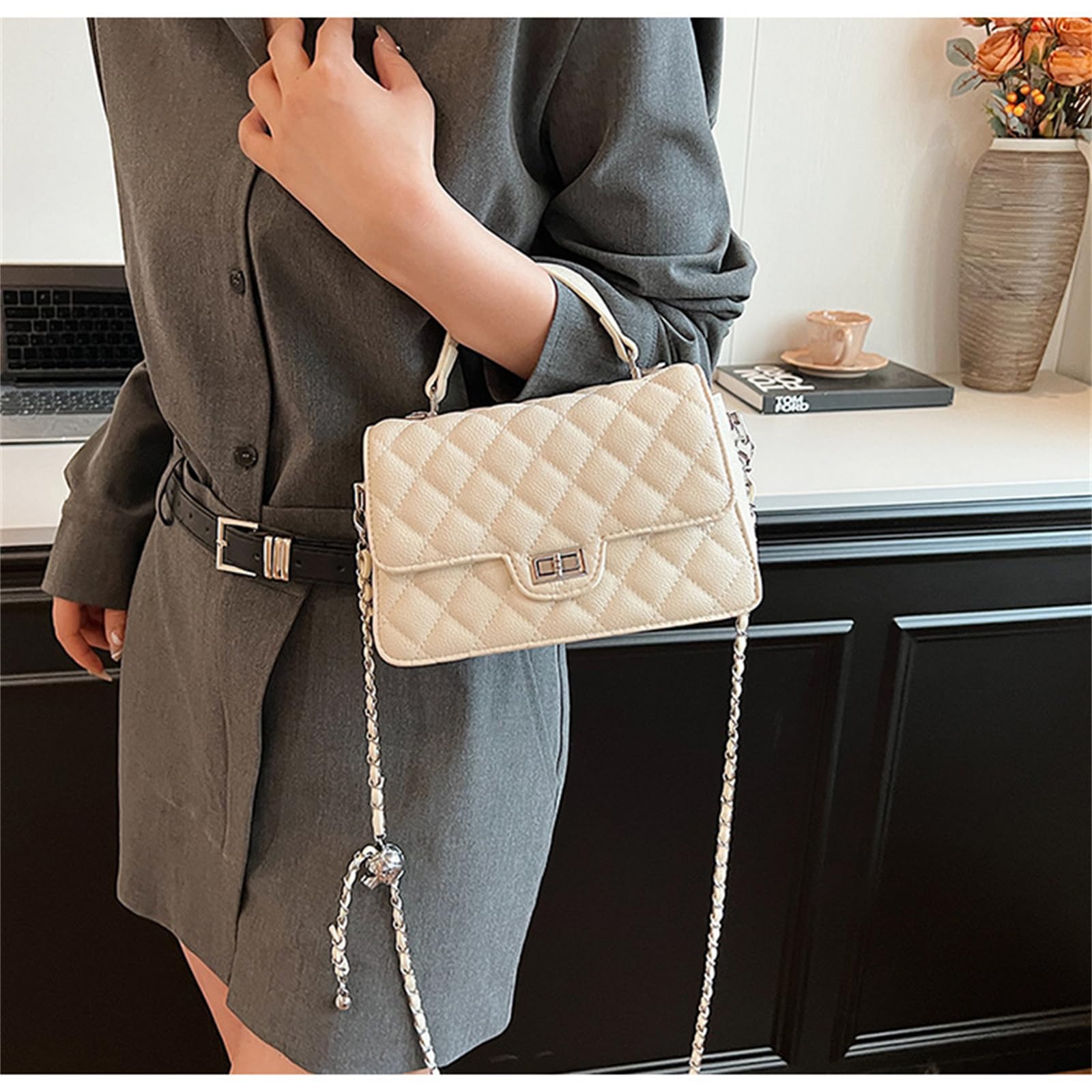 Borsa da Donna A Catena Tracolla Versatile Semplice sotto Le Ascelle-Bianco Sporco