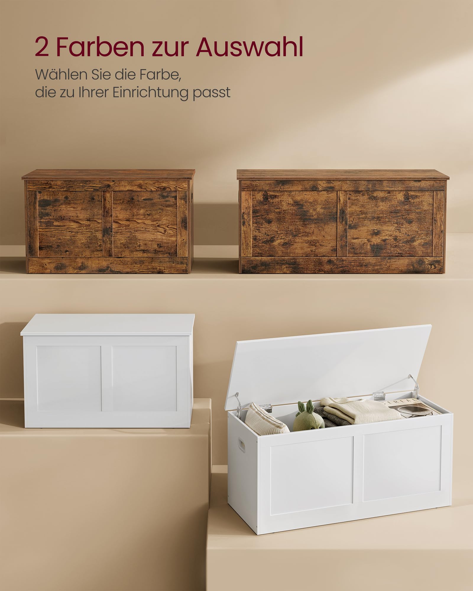 VASAGLE Storage Chest Bench Blanket Box 40x80x46.5 cm Rustic Brown