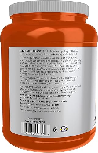 Miniatura 3 de NOW Nutrición deportiva proteína de suero de leche 085oz con BCAA chocolate cremoso en polvo 2 libras