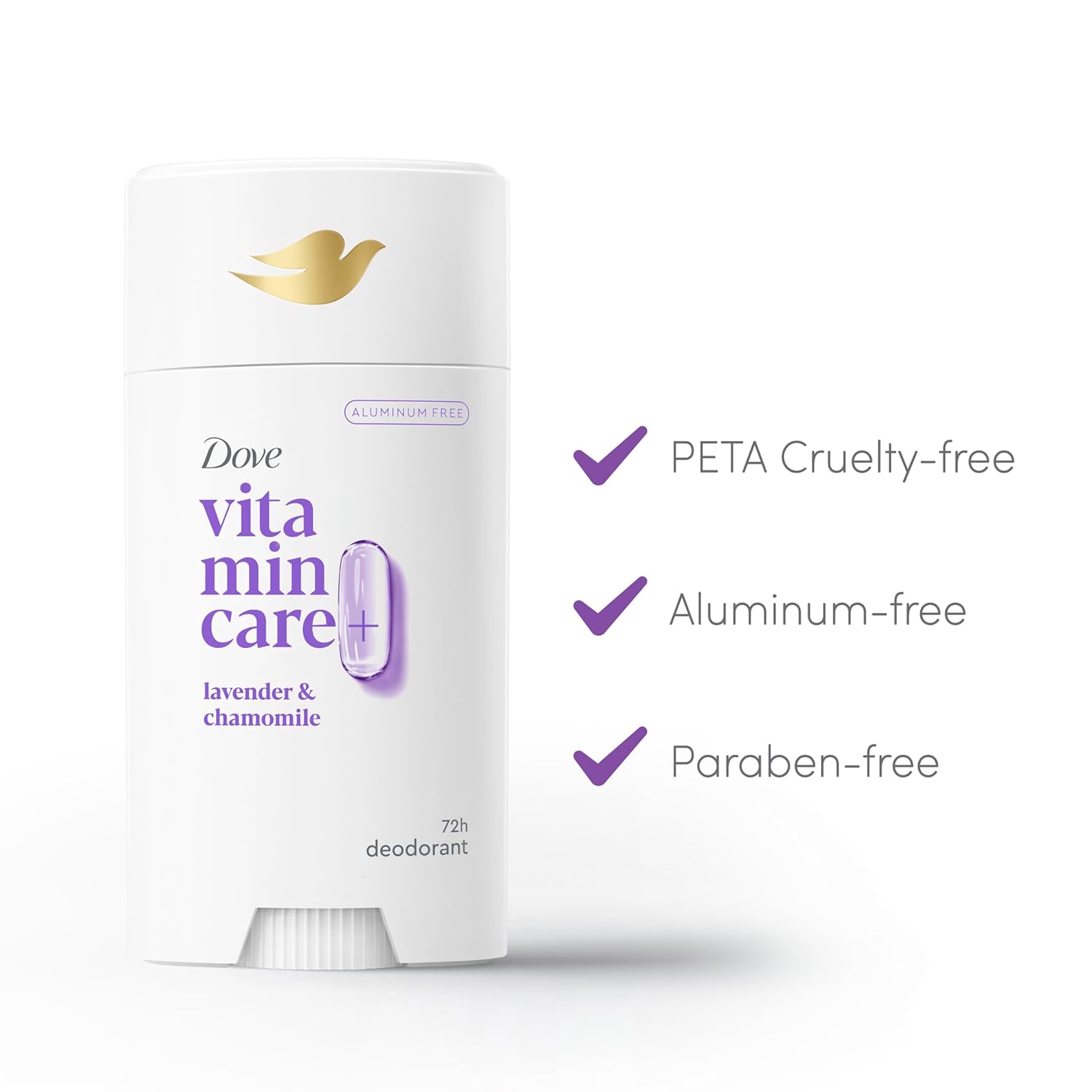 Dove VitaminCare+ Aluminum Free Deodorant Stick Raspberry & Rose and Lavender & Chamomile Scents for 72H Odor Protection 2.6 oz Each