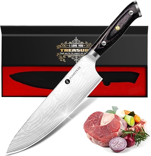 Miniatura 13 de Juego de 4 cuchillos de cocina profesional, juego de cuchillos de chef de acero inoxidable alemán de Damasco con caja de madera, cuchillo de chef de